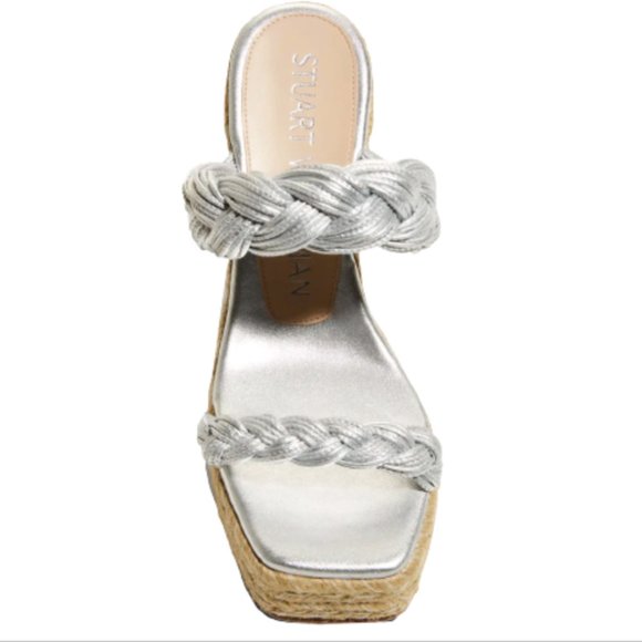 NWOB Stuart Weitzman Braida Espadrille Wedge Sandals Womens 11 Metallic Silver - Picture 4 of 15
